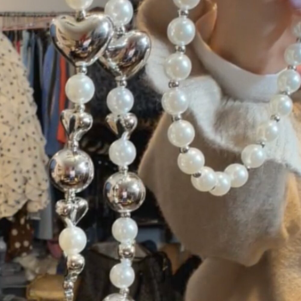 Pearl and Black Flower Phone Chain Crossbody Strap